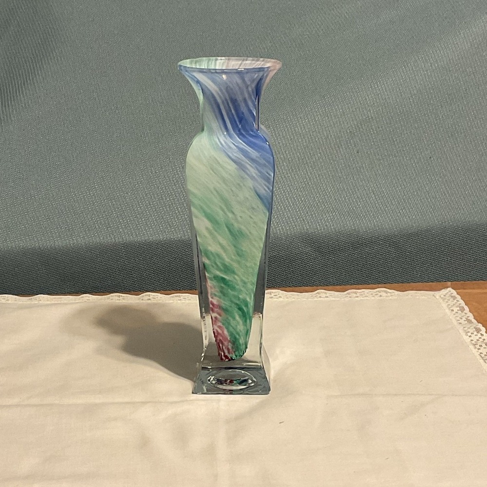 Vintage Lavorazione Arte Murano Spring Pastel Confetti Splatter Swirl Vase Read